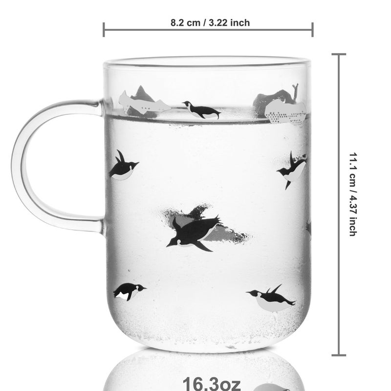 ELITEA Penguin Glass Coffee Mug with Handle Clear Cute Mugs Cup for Drinking Penguin Gift 16.3oz - Image 5
